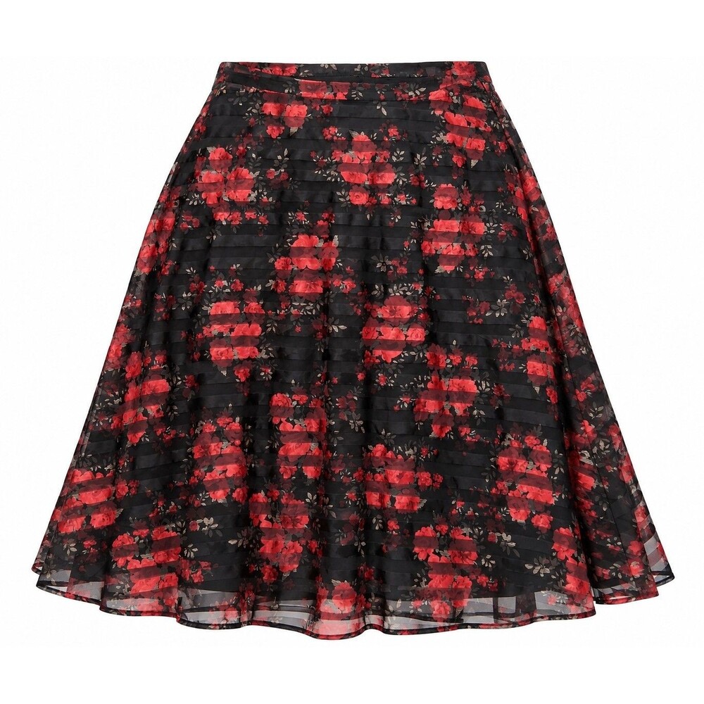 Romantic Floral Sheer Overlay Midi Skirt Torrid Women’s Size 18 Black Red Lined
